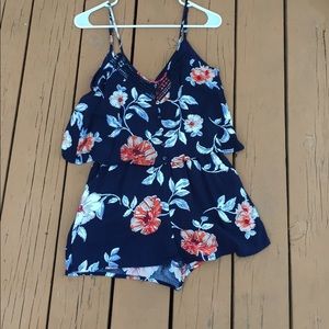 Flower printed blue romper! Never used!